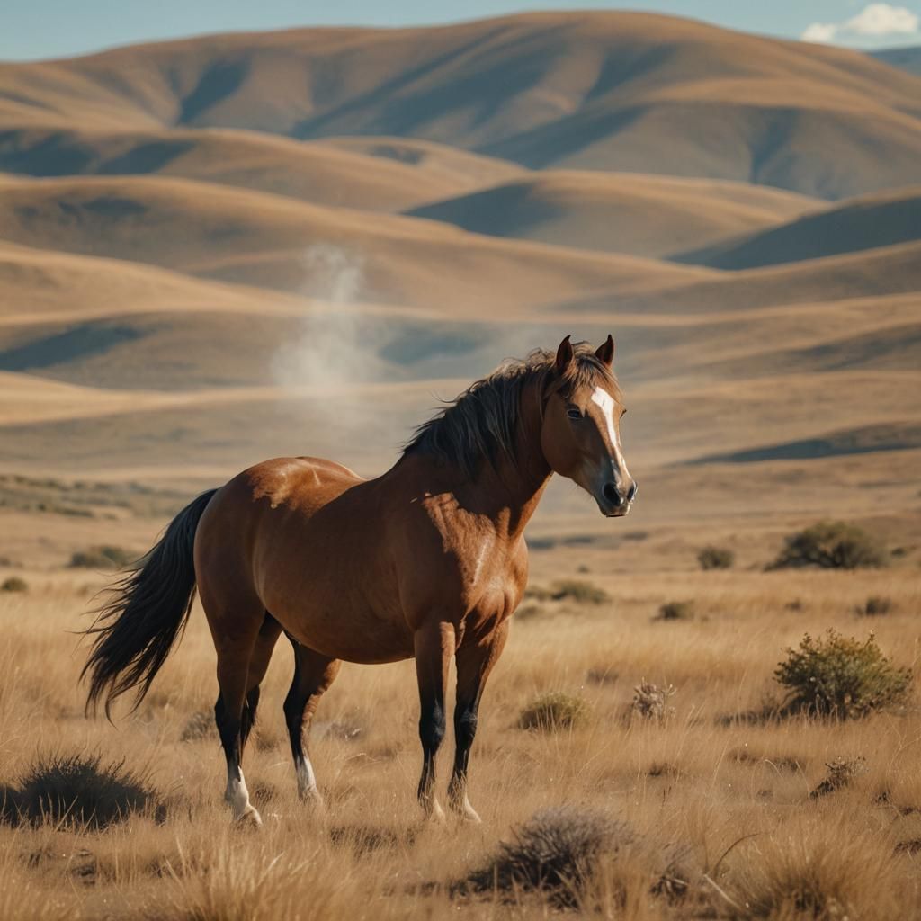 Majestic Wild Horse in Golden Landscape