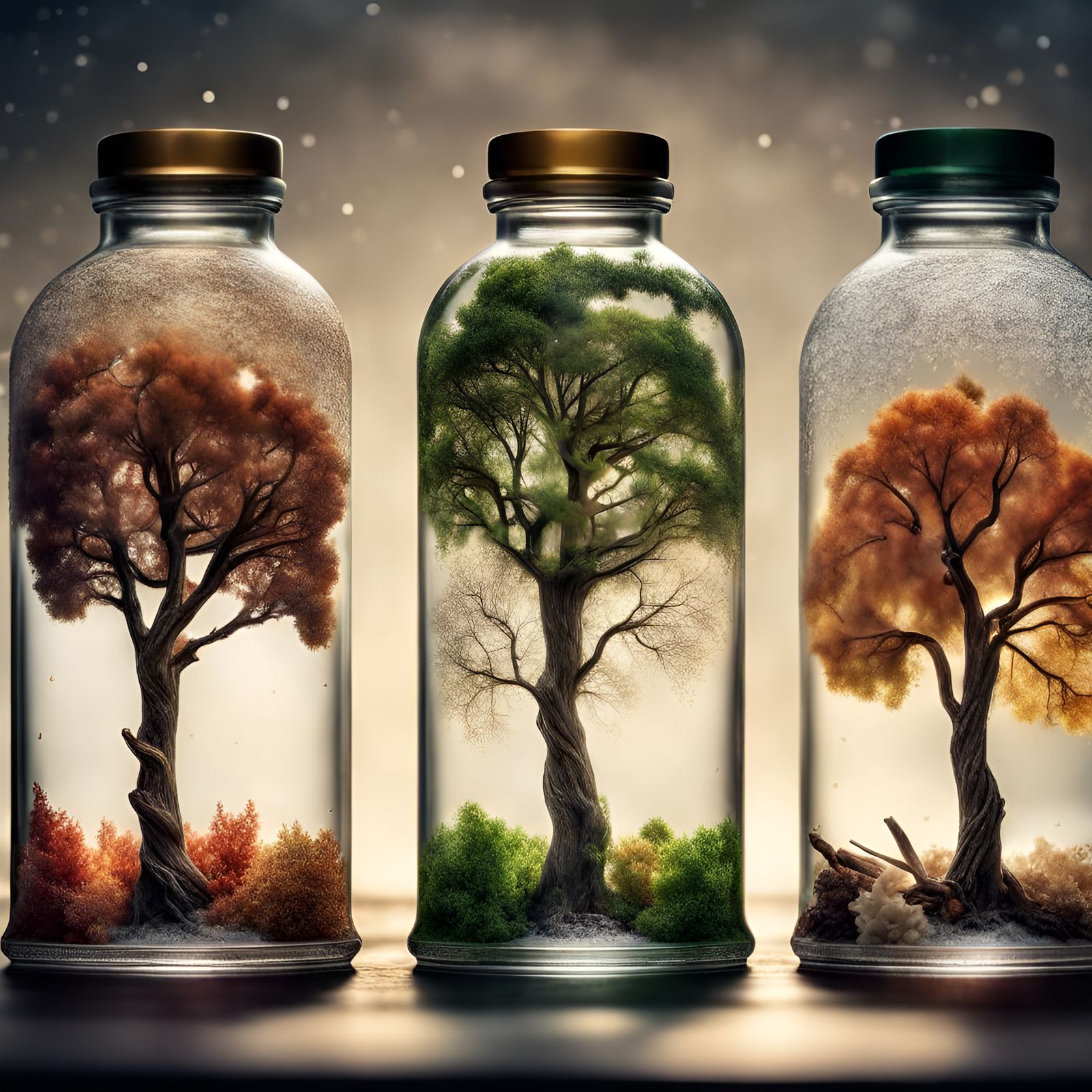 Seasons Trapped in Bottles: Hyperrealistic Still Life