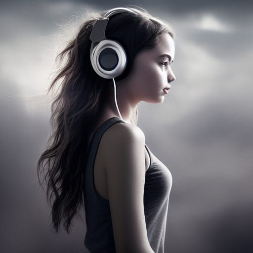 Girl Listening to Music with Headphones