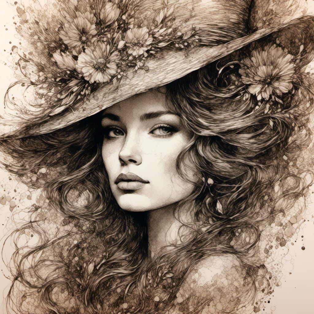 Elegant Pen and Ink Portrait of a Woman