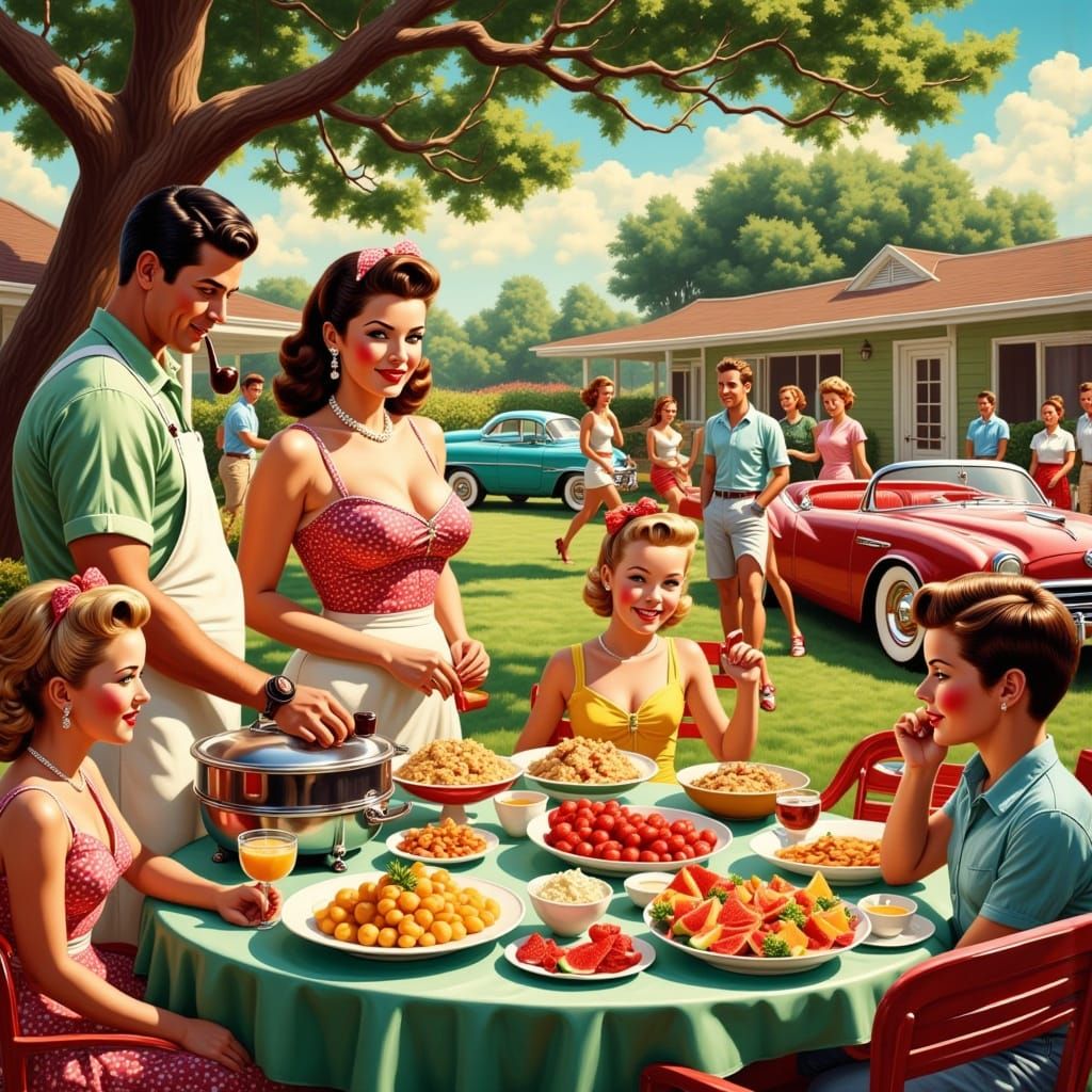 Retro Rockabilly Suburban BBQ Scene