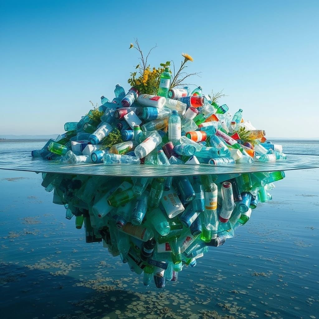 Island of Plastic Bottles in a Sea of Pollution