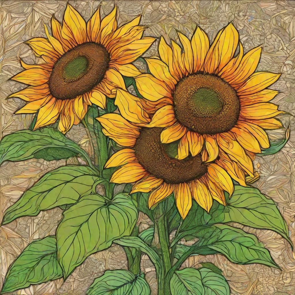 Giant Sunflower in Colored Zentangle Art