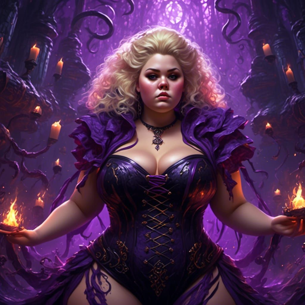 Curvy Sorceress with Black Tentacles, Fantasy Art