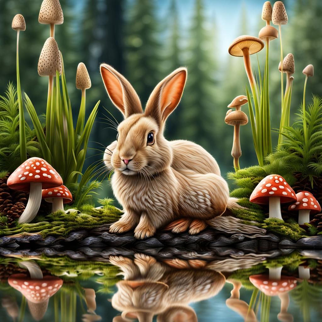 Cute Anthropomorphic Bunny in Spring