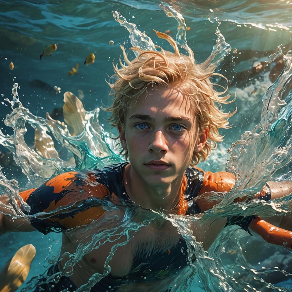 Boy Swimming in Brazilian Sea: Digital Matte Painting