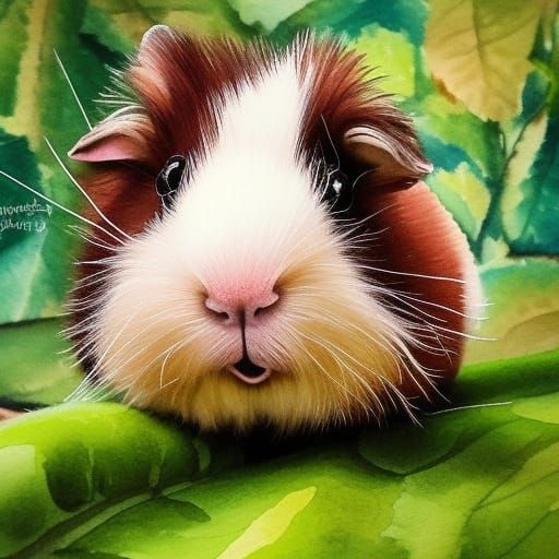 Adorable Guinea Pig Gouache Watercolor Impressionist Paintin...