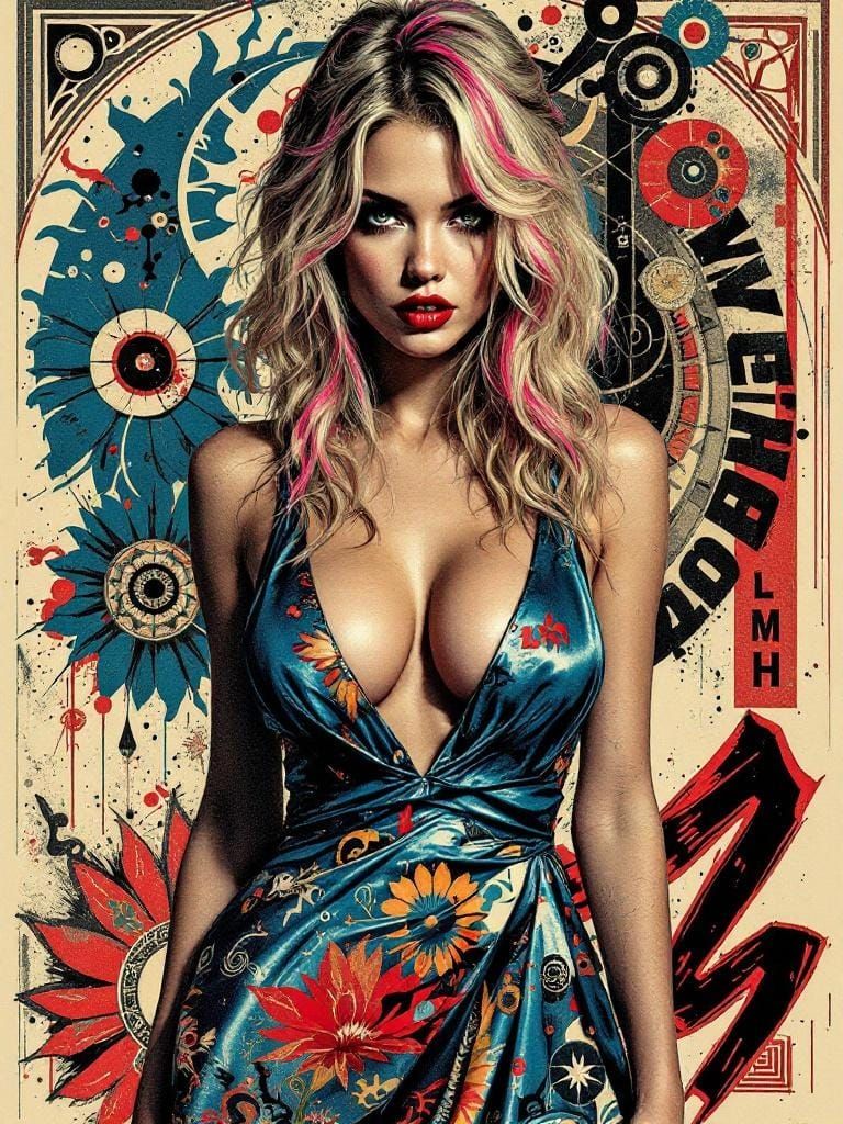 Pin-Up Woman in Shepard Fairey and Aaron Horkey Style