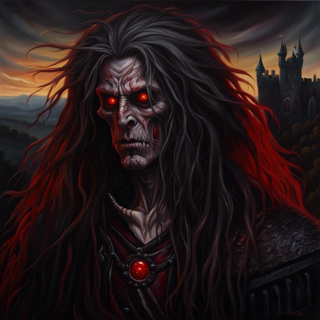 Undead Portrait with Red Aura in Dark Fantasy Style