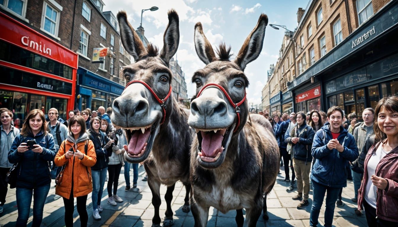 Whimsical London Donkey's Wide-Angle Selfie