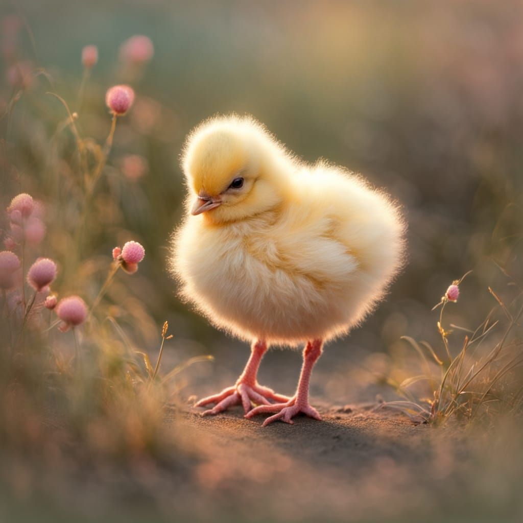 Grumpy Chick at Dawn in Impressionistic Style