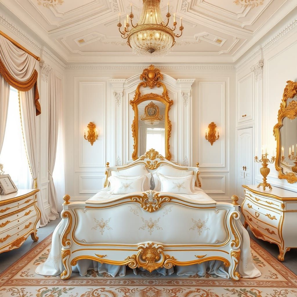 Elegant White Master Bedroom in French Neoclassic Style
