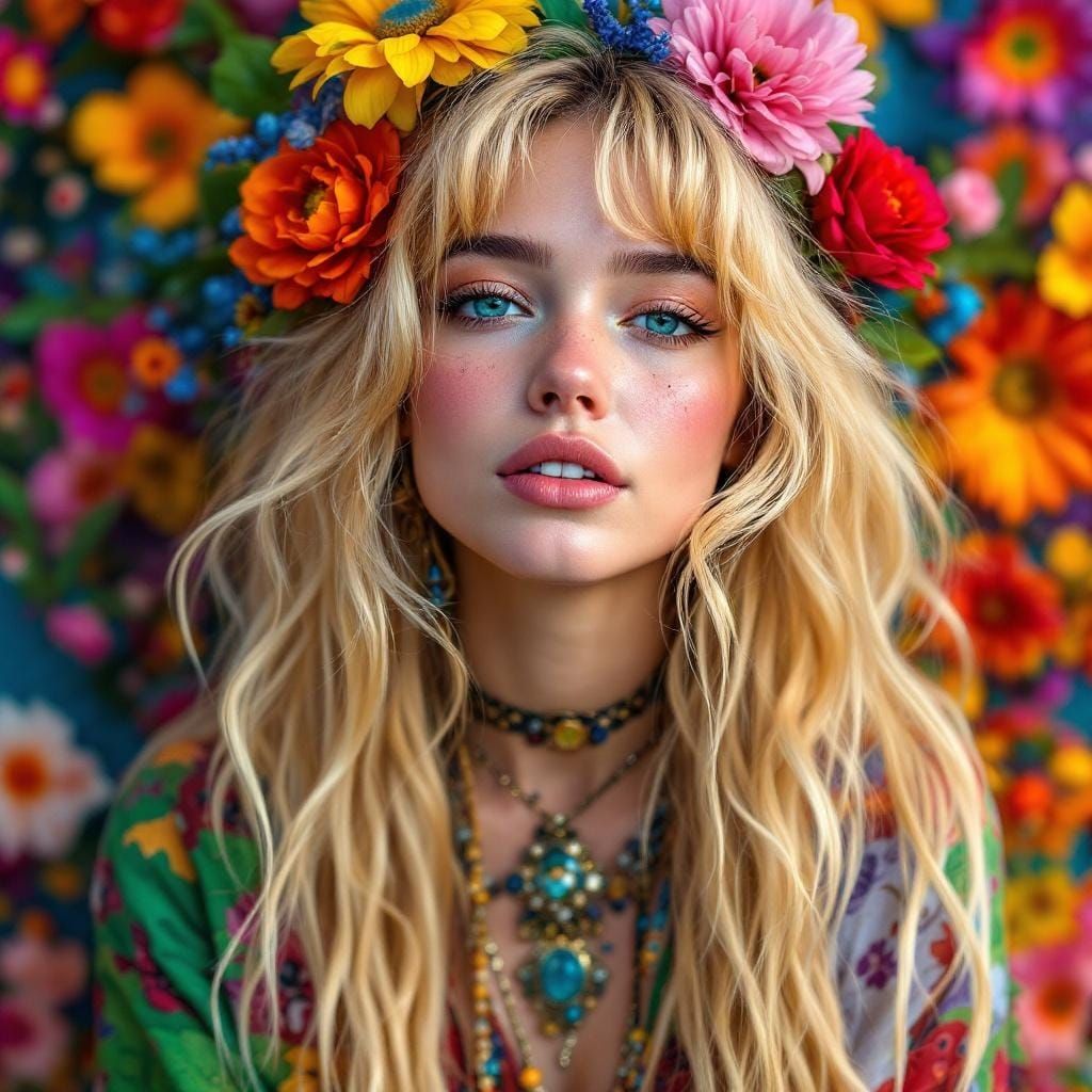 Bohemian Hippie Portrait in Hyperrealistic Style