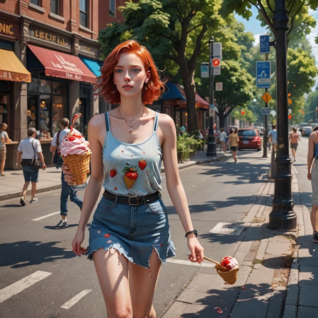 Woman Eating Ice Cream: Detailed Digital Painting