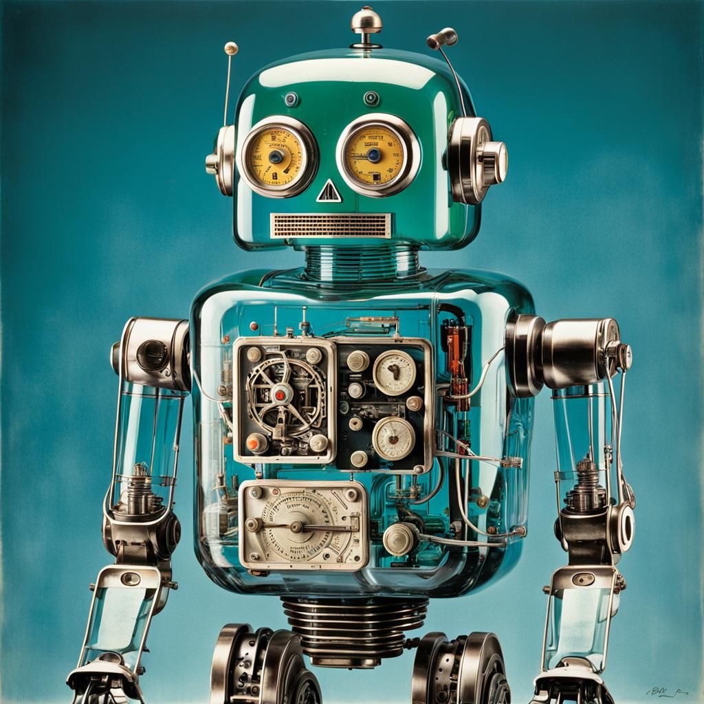 Vintage Glass Robot Advertising Poster