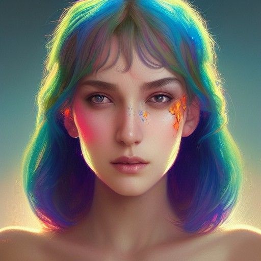 Rainbow Fairy Portrait in Hyperdetailed Concept Art