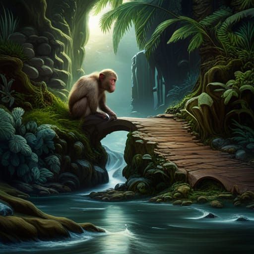 Monkey in Water: Fantastical Concept Art