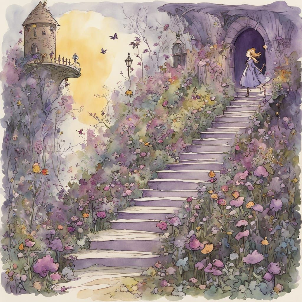 Whimsical Fairy Tale Steps in Storybook Style
