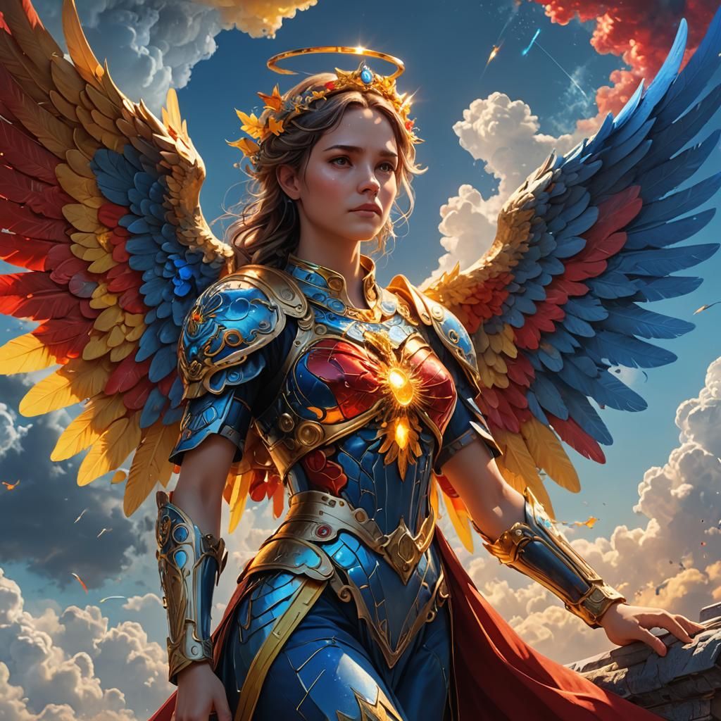 Angelic Mother and Daughter in Colorful Sky