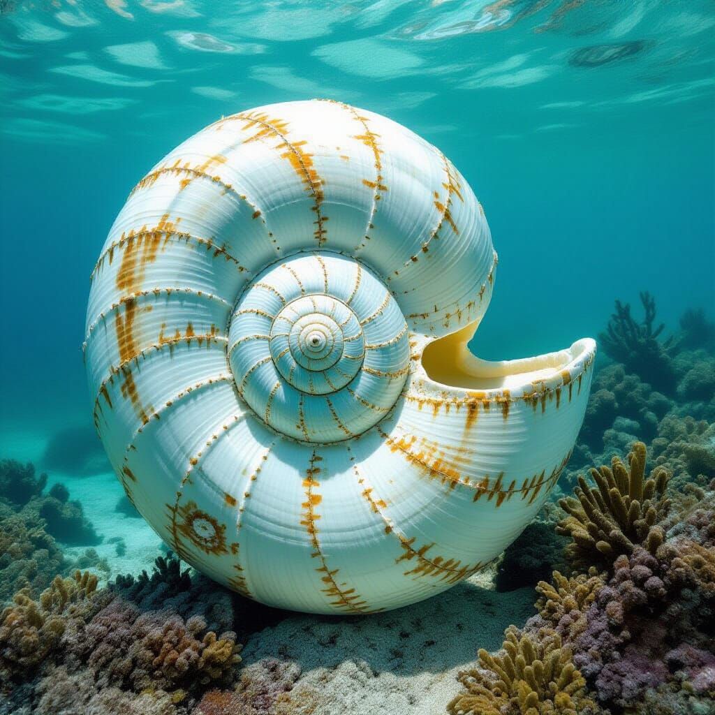 Nautilus Shell on Seabed in Art Nouveau Style