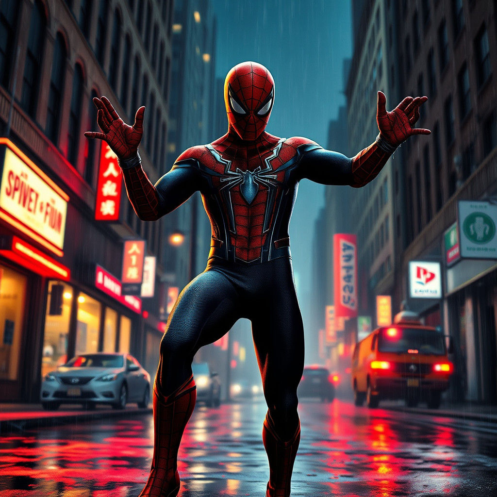 Spiderman on Gritty City Street, Digital Matte Painting