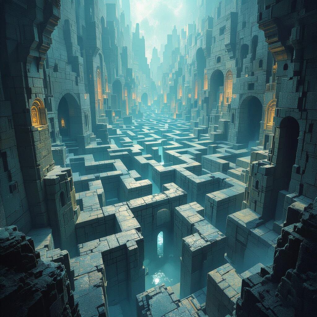Intricate Stone Maze with Impossible Geometry