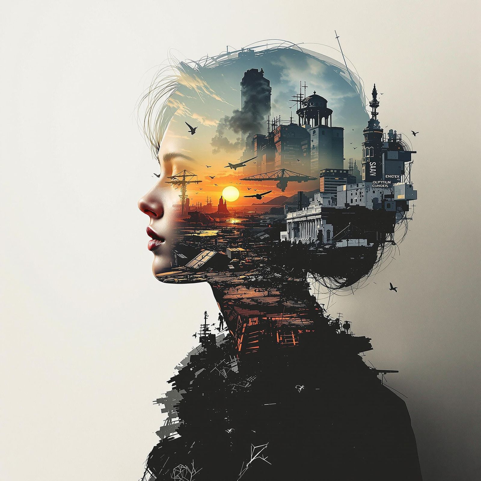 Surreal Double Exposure Art in Abstract Style