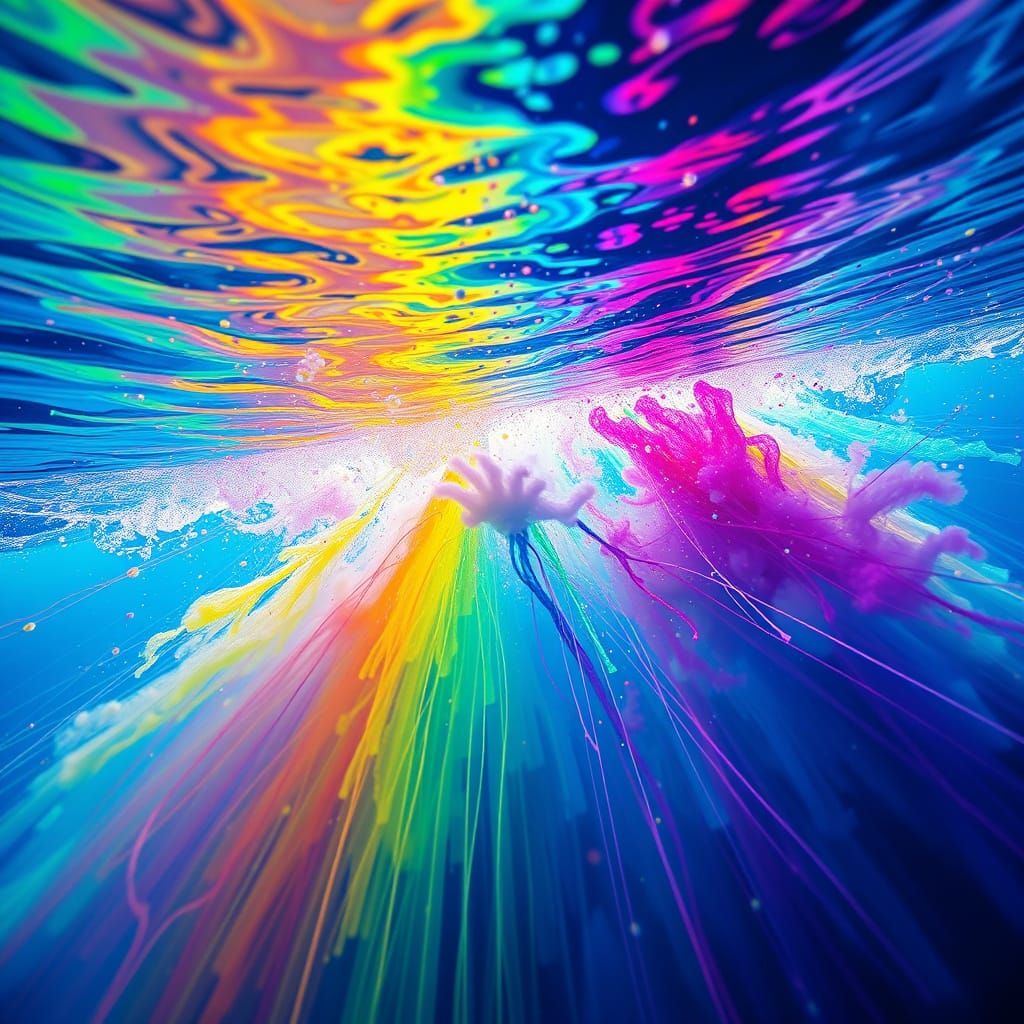 Underwater Rainbow Explosion in Abstract Style