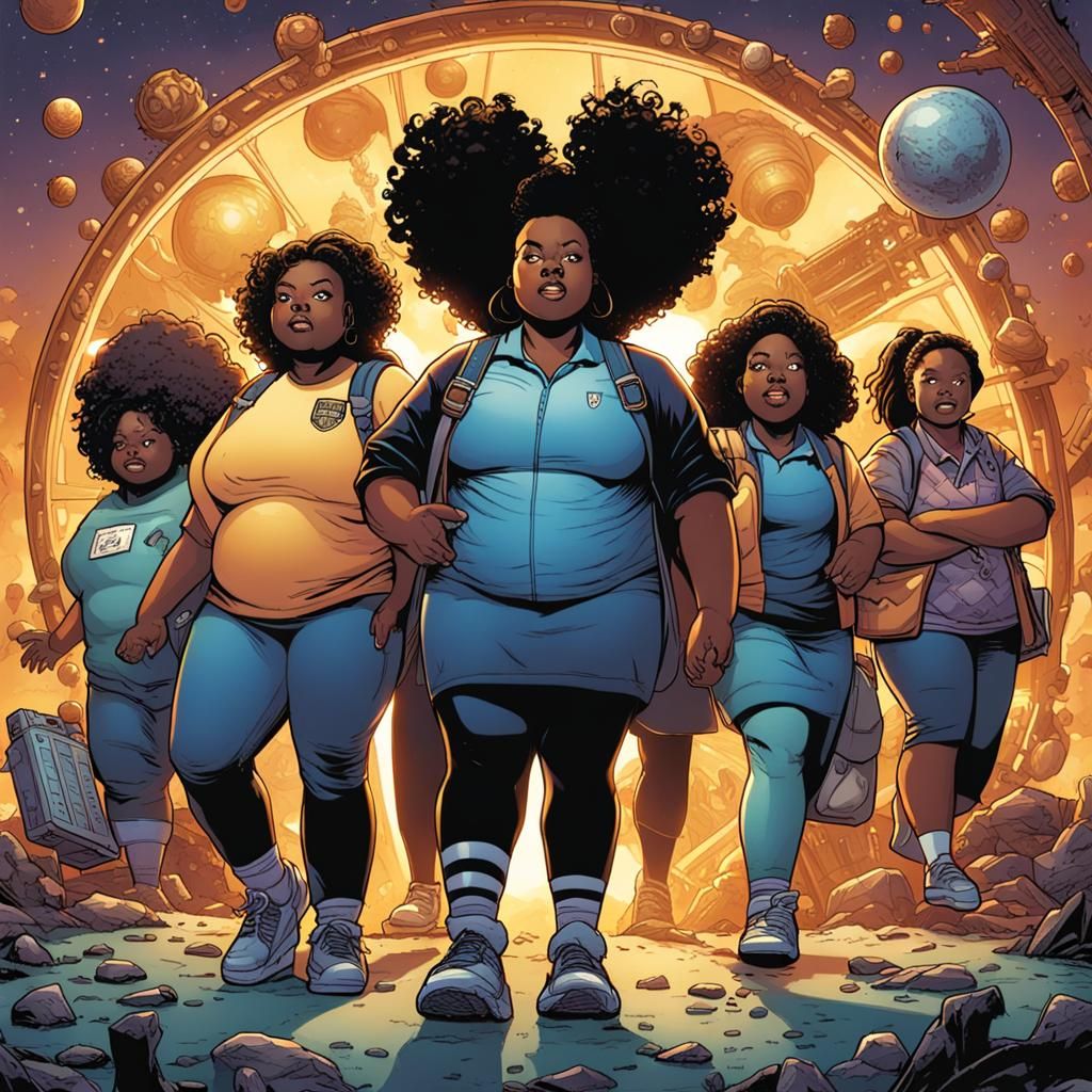 Comic Book Art: Happy Schoolgirls in Time Machine