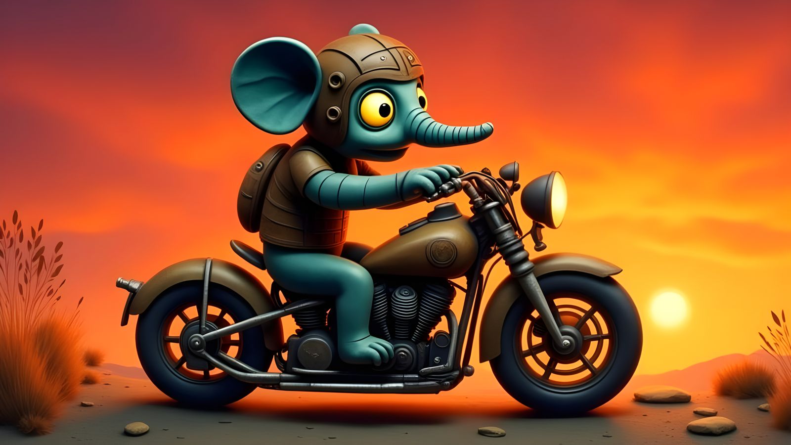 Elephant Rider in Whimsical Retro-Futuristic Style