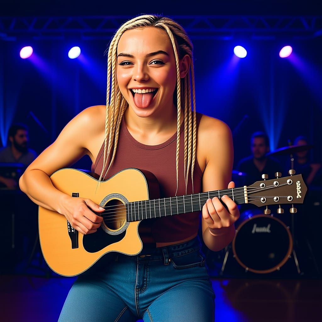 Musician Rocks Out on Stage with Electric Guitar
