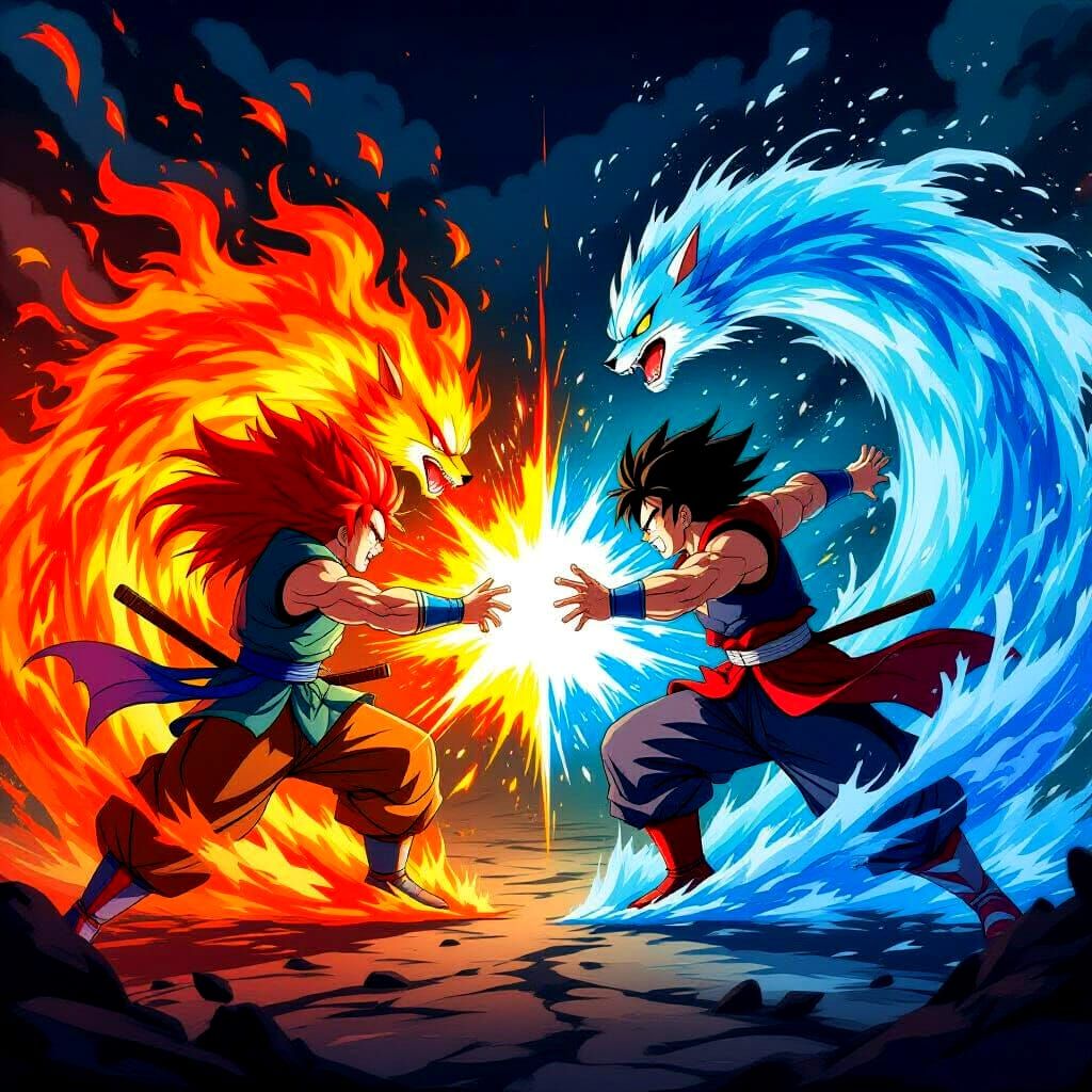 Epic Anime Fire vs Water Battle in Shonen Style