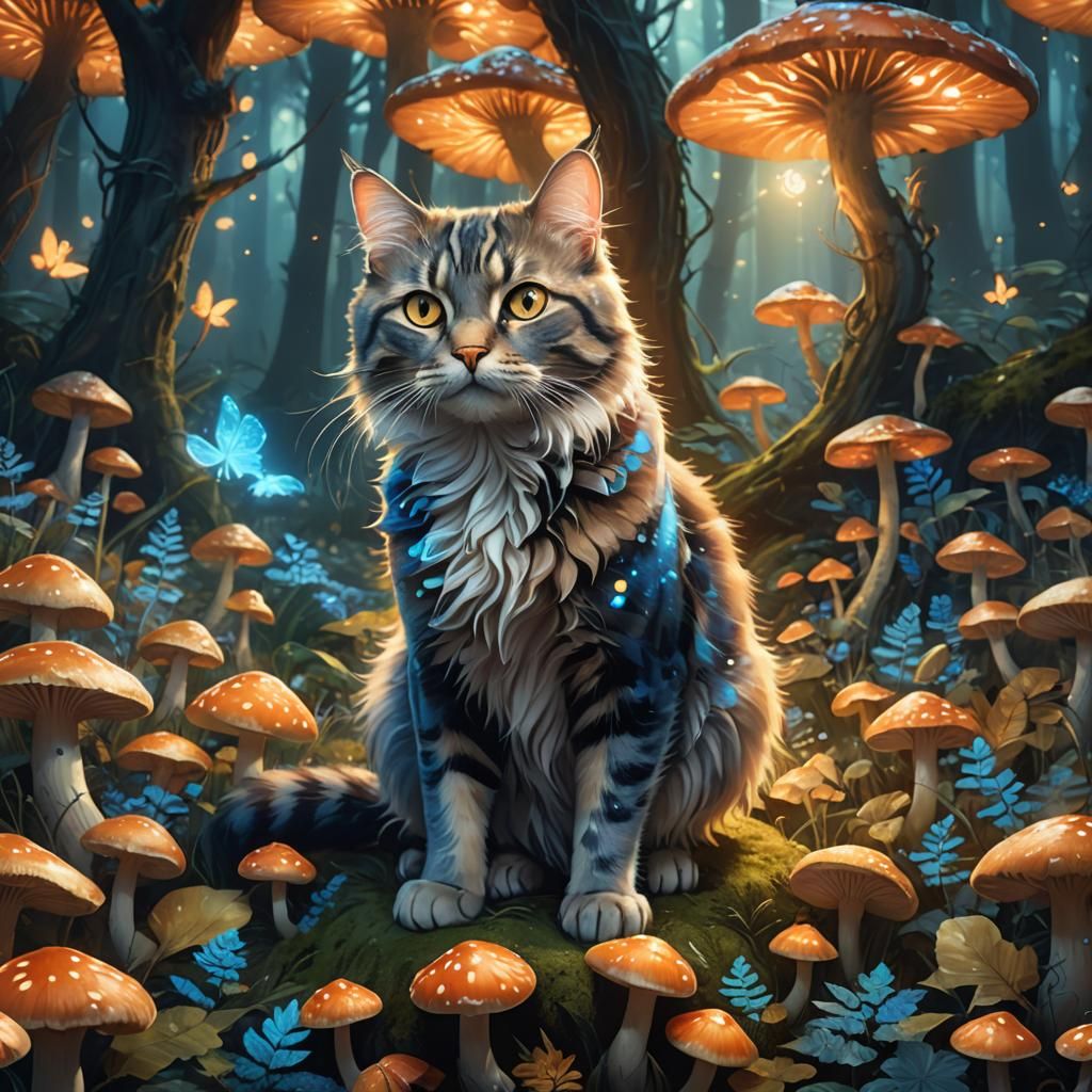 Mystical Forest Cat in Matte Painting Style