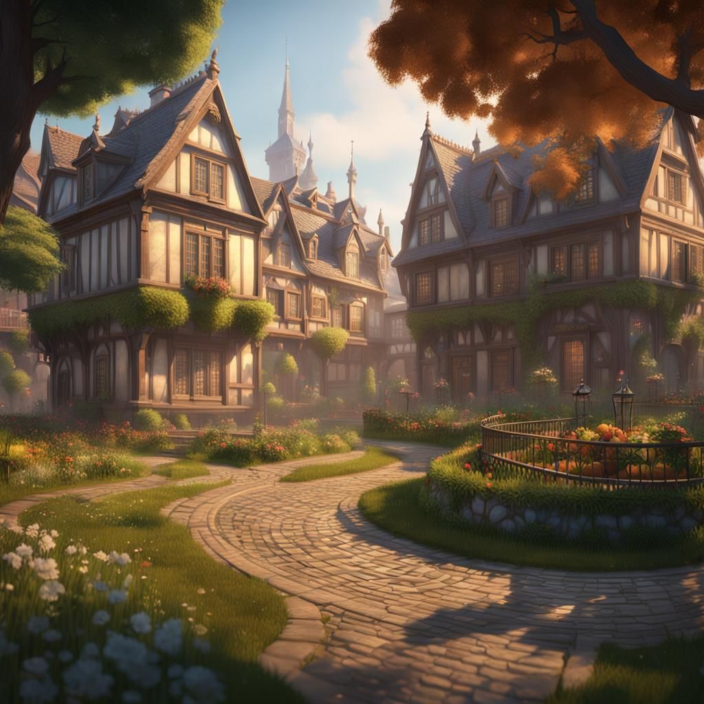 Fantasy City Aristocratic Homes in Digital Art Style