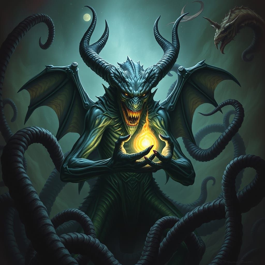 Eldritch Demon with Mystical Digivice in Cosmic Horror