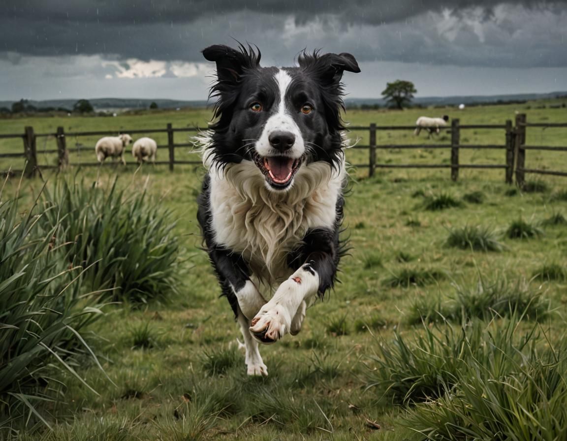 Border Collie Herding Sheep in Approaching Storm