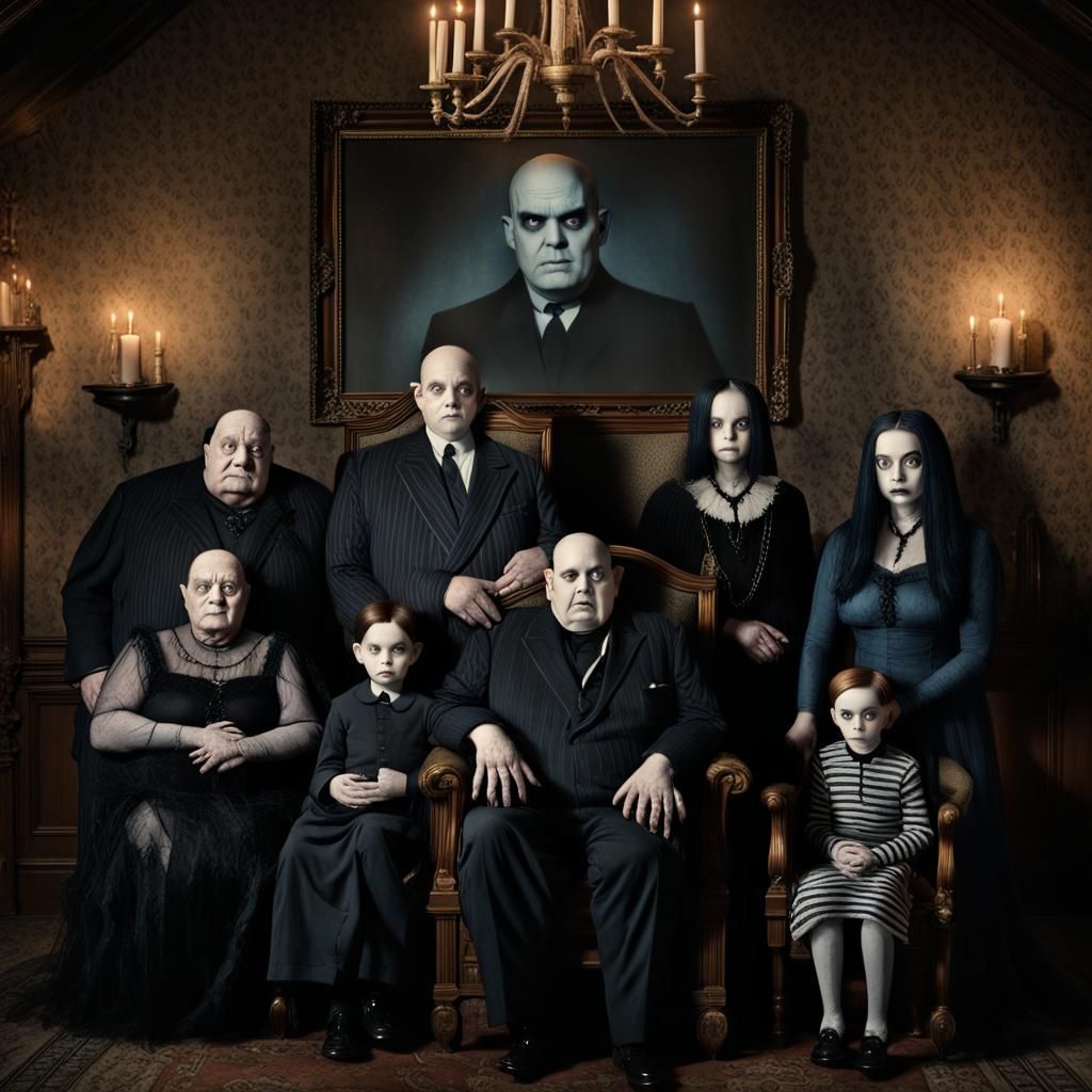 The Addams Family in a Gothic Mansion