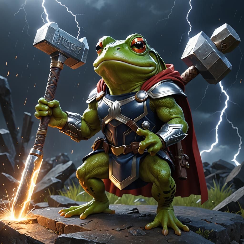 Frog as Thor Summons Lightning: 3D Anime Art