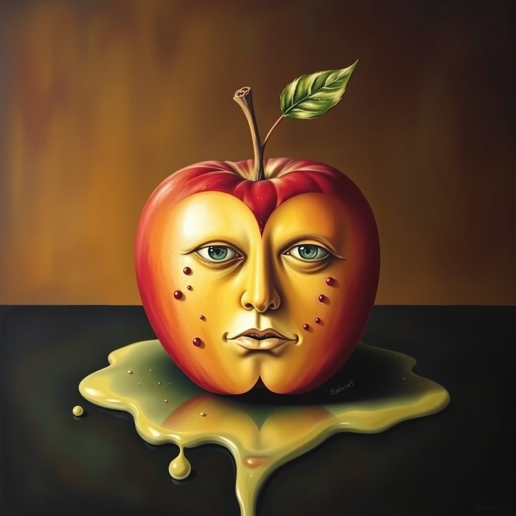 Surreal Apple Portrait Melts on Matte Canvas