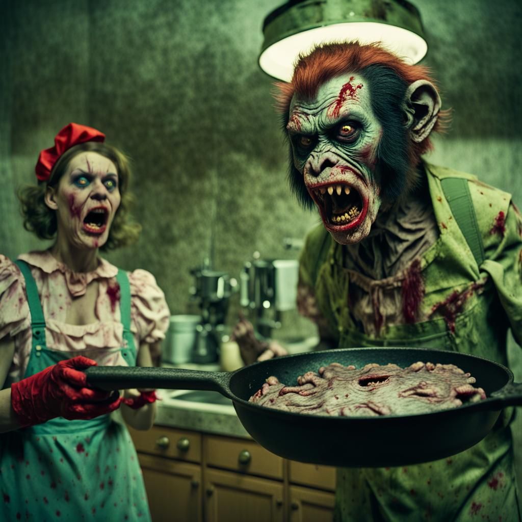 Angry Zombie Clown with Skillet: Cinematic Film Still