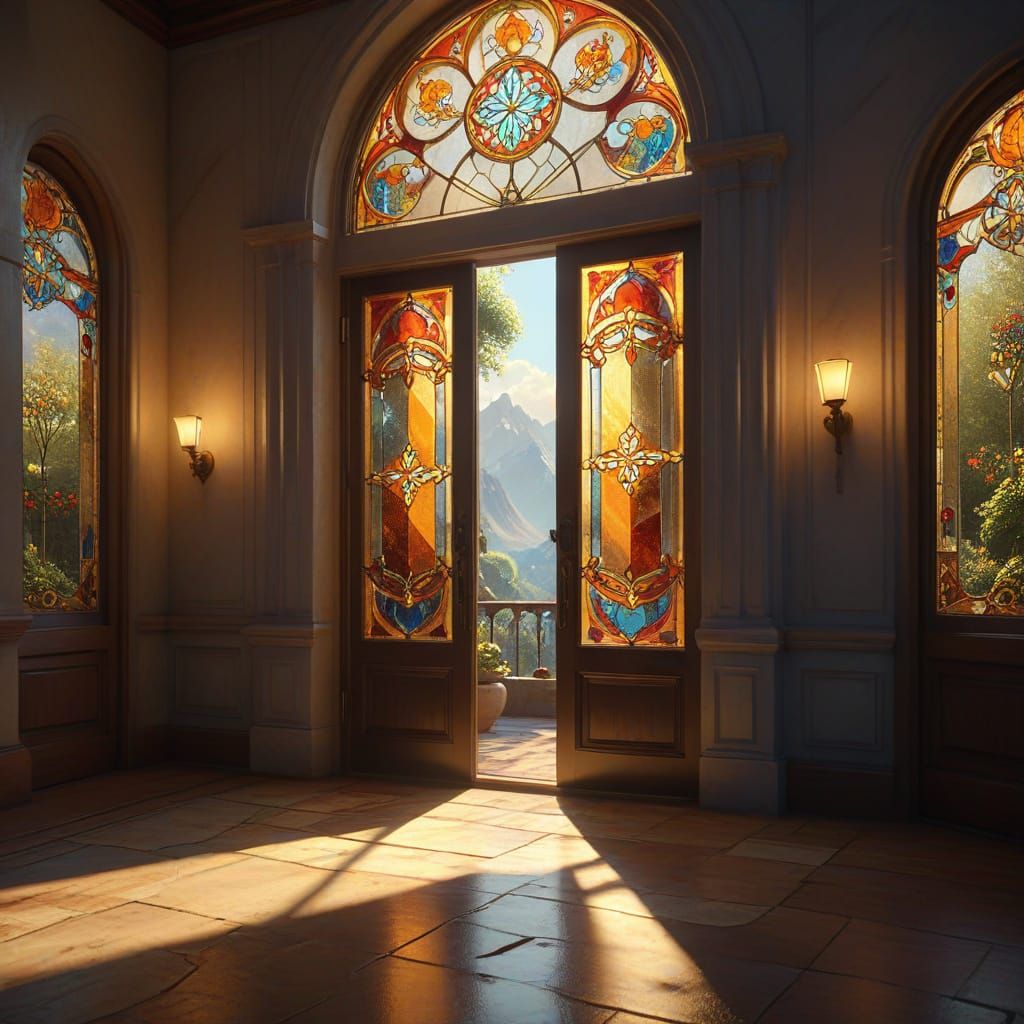 Endless Stained Glass Doors with Divine Light