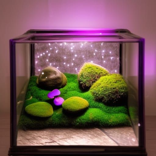 Purple Mushrooms in Glass Box with Fairy Lights