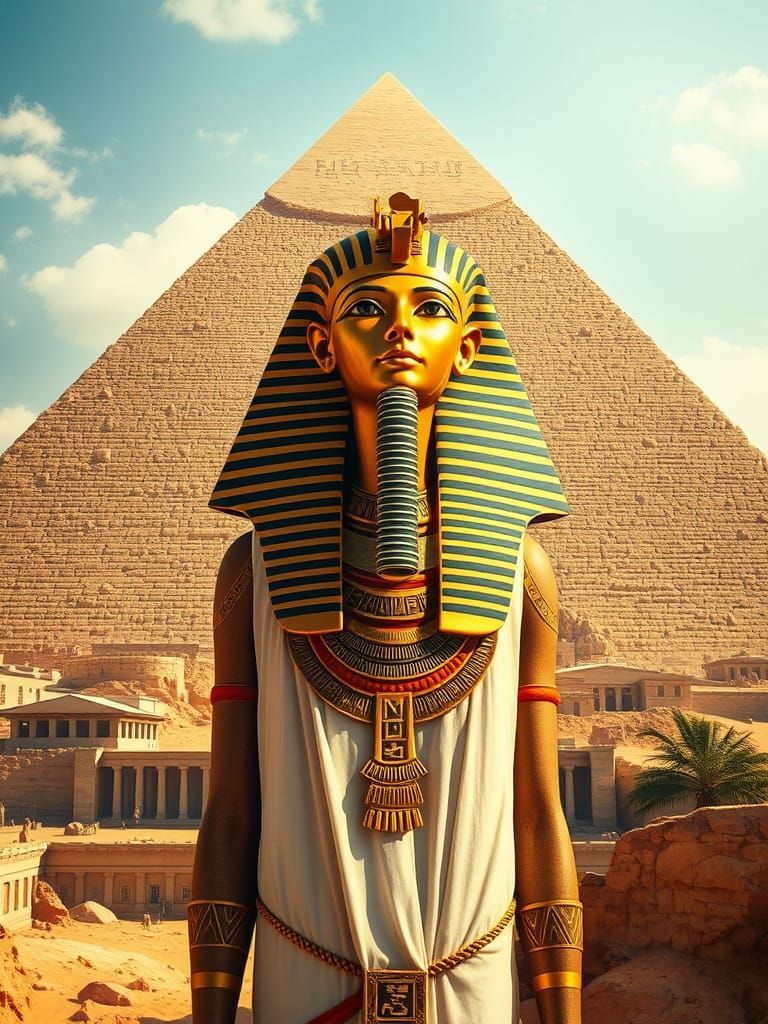 Ancient Egyptian Pharaoh Standing Before a Majestic Pyramid ...