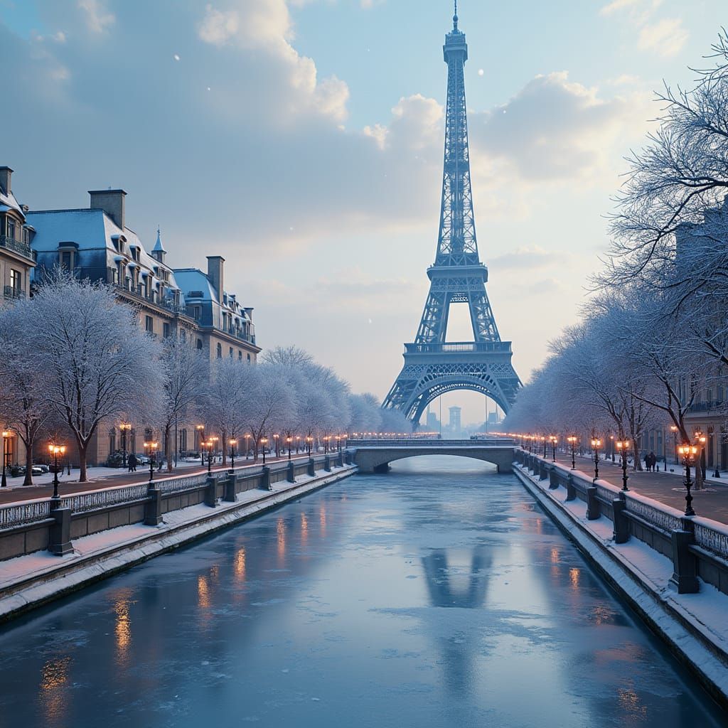 Paris in Winter: Ethereal Snowfall on the Eiffel Tower