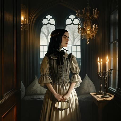 Victorian Gothic Woman in Mystical Landscape