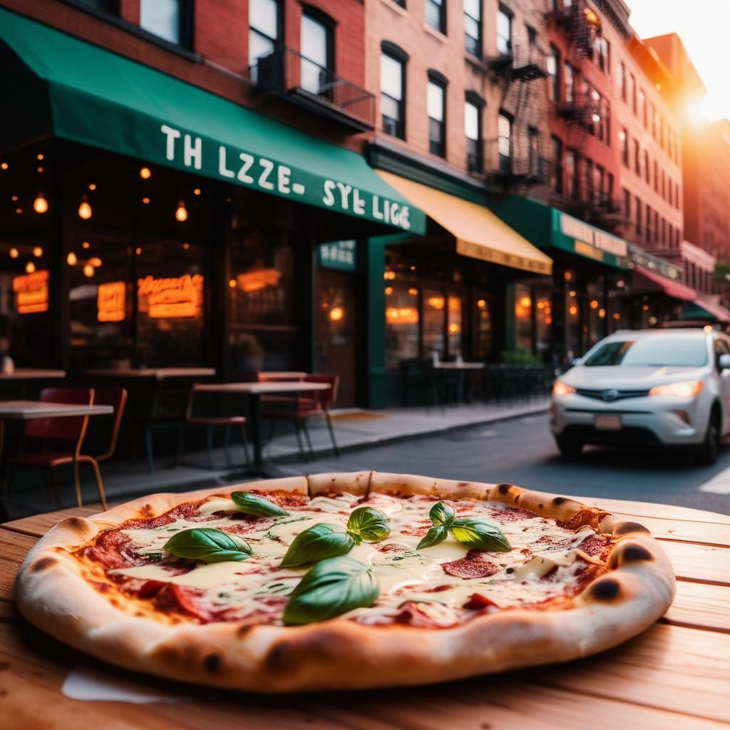 New York Pizza in Vibrant Urban Landscape