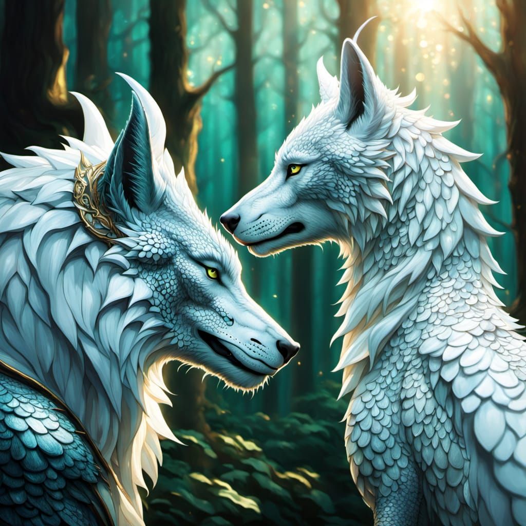 Dragon and Wolf: a Fantasy Illustration in Ghibli Style