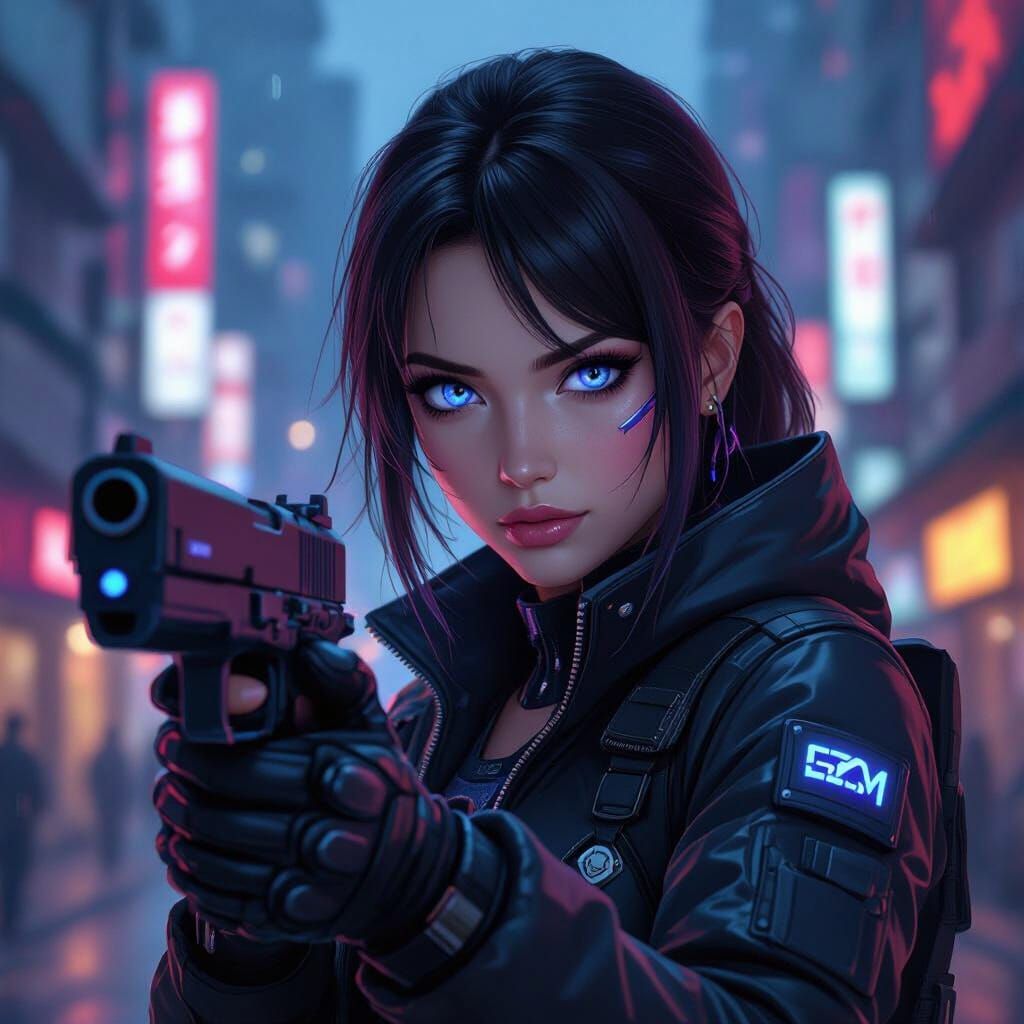 Futuristic Girl in Tokyo Cityscape, Anime Style