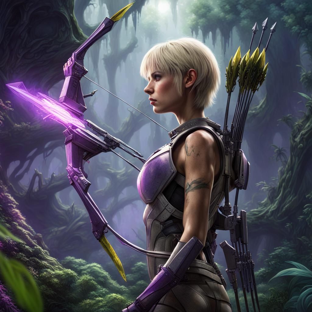 Sci-Fi Archer in Alien Jungle Landscape