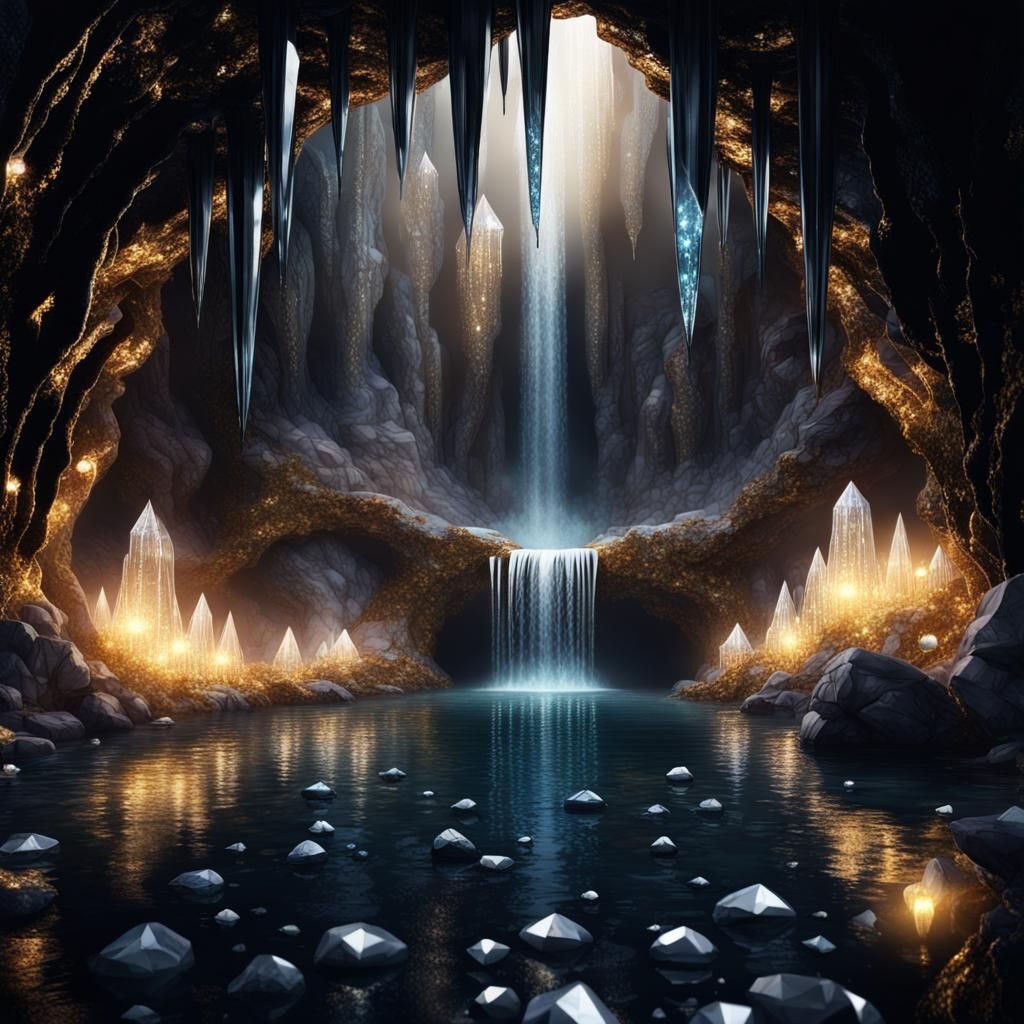 Hyperrealistic Crystal Cavern Overflowing with Diamonds